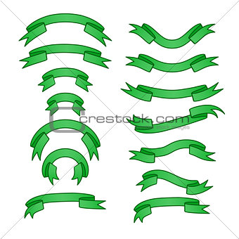Set of different ribbons, green tape banner collection, vector illustration