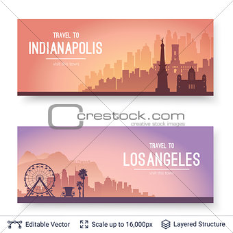 Indianapolis and Los Angeles famous city scapes.