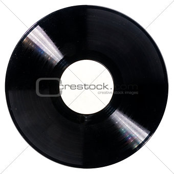 Black dusty vinyl record isolated on white background