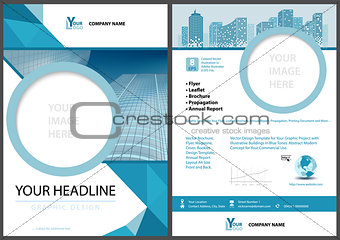Blue Leaflet Template with Geometric Elements