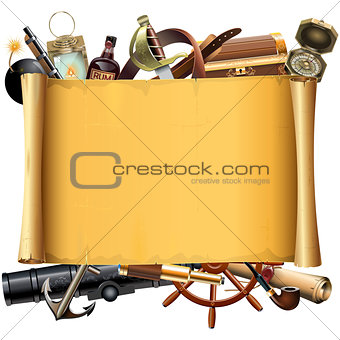 Vector Old Scroll with Pirate Accessories