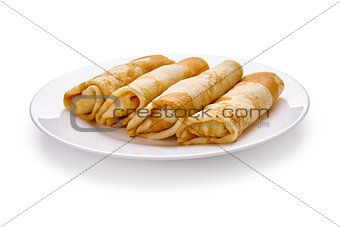 Pancakes with meat isolated on white background
