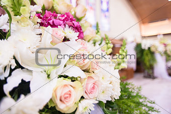 Wedding Flower bouquet in church