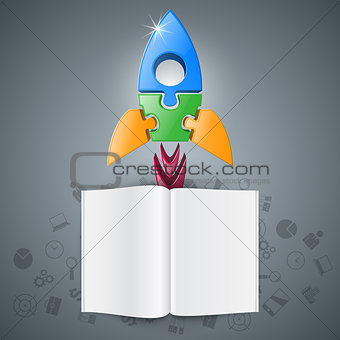 3d realistic rocket and book icon.