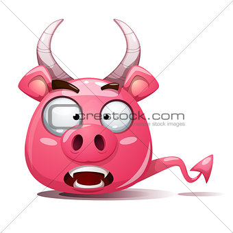 Funny, cute, crazy pig icon. Devil smiley. Symbol of 2019.