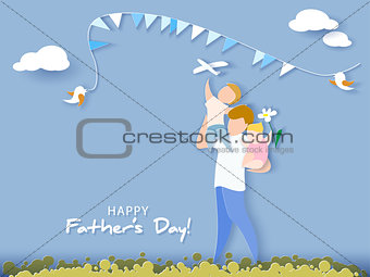 Happy fathers day card. Paper cut style.