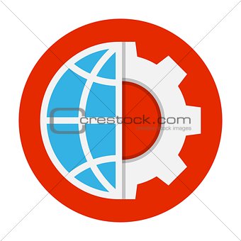 Globe and gear flat icon