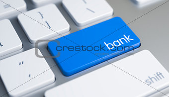 Bank - Text on the Blue Keyboard Button. 3D.