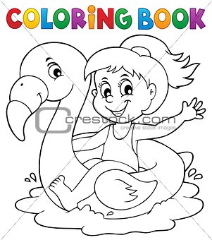 Coloring book girl on flamingo float 1
