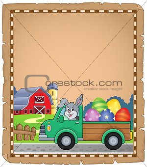 Parchment with Easter truck near farm
