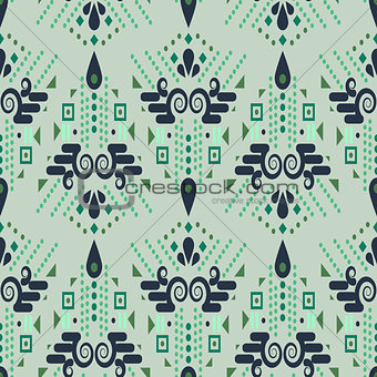 Ethnic geometric mint green summer seamless vector pattern.