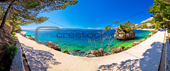 Idyllic islet on Punta Rata beach in Brela panoramic view