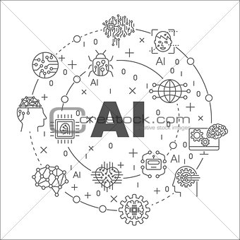 Linear illustration for presentations in the round. AI concept. Editable Stroke