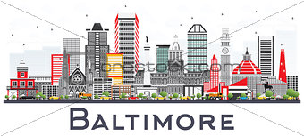 Baltimore Maryland City Skyline with Gray Buildings Isolated on 