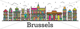 Outline Brussels Belgium City Skyline with Color Buildings Isola