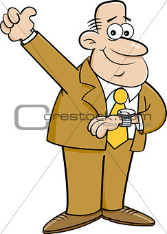 Cartoon Man Looking at His Watch and Giving Thumbs Up