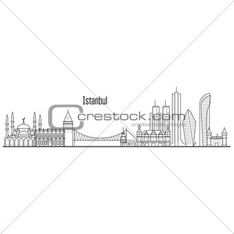 Istanbul city skyline - towers and landmarks cityscape in liner 