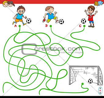 paths maze game with kid and soccer sport