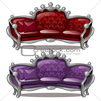 Two Royal sofa isolated on a white background. Cartoon vector close-up illustration.