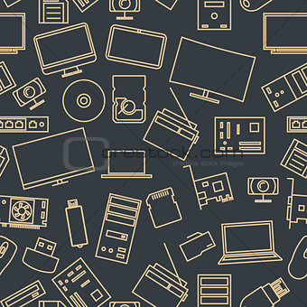 Seamless pattern from a set of computer and gadget icons, vector illustration.