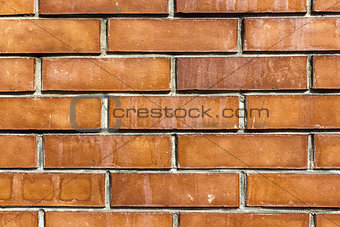 A horizontal texture of part of a new brick wall in brown hue is on the photo