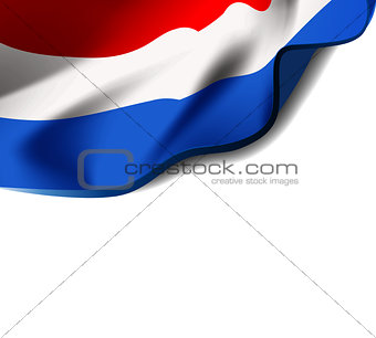 Waving flag of Netherlands close-up with shadow on white background. Flag of Holland. Vector illustration with copy space