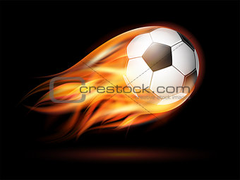 Flying football or soccer ball on fire.