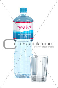 Water bottle and empty glass