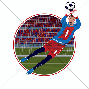 Emblem with goalkeeper catching ball