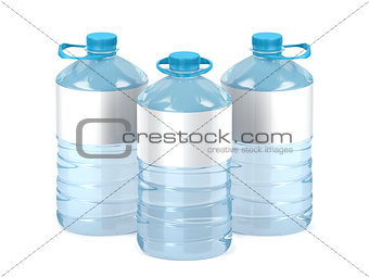 Big plastic water bottles on white