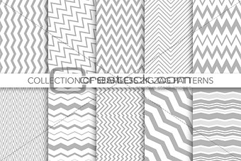Collection of seamless zigzag patterns - vector geometric design. Classic striped textures.
