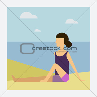 Bikini Woman lying on the beach vector with space for text