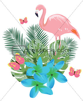 Vector Flamingos and Flowers