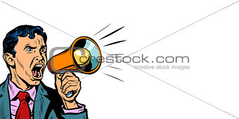 businessman with megaphone horizontal copy space background