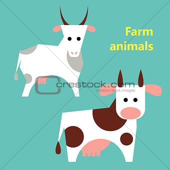 Farm animals cow and goat