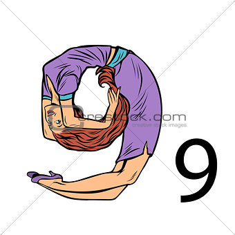 number 9 nine. Business people silhouette alphabet