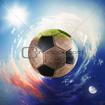 Global view of soccer world. football ball as a planet