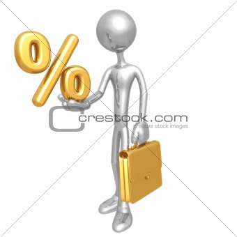 Businessman Holding Golden Percentage
