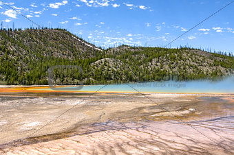 Grand Prismatic Spring as they  walking along path in Midway Gey