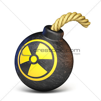 Bomb with the radiation sign 3D rendering illustration on white 