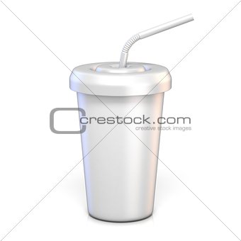 Blank paper glass with drinking straw 3D rendering illustration 