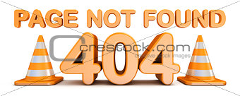 Page not found 404 error and traffic cones 3D