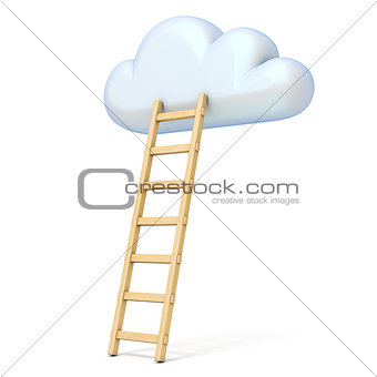 Cloud shape and ladder 3D rendering illustration on white backgr