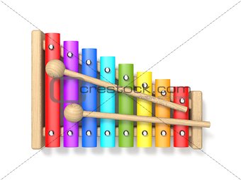 Wooden xylophone with two wood drum sticks 3D