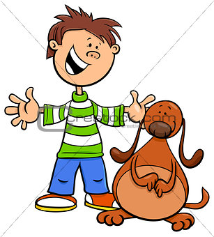 boy with funny dog or puppy cartoon illustration