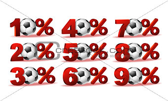 Set of percent discount icons with soccer ball