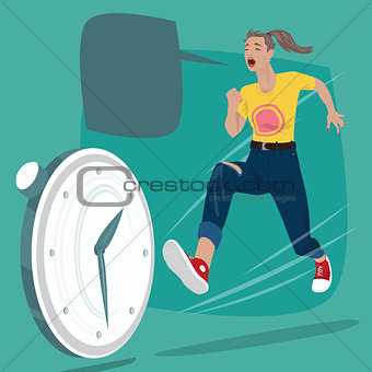 Girl chasing of time clock