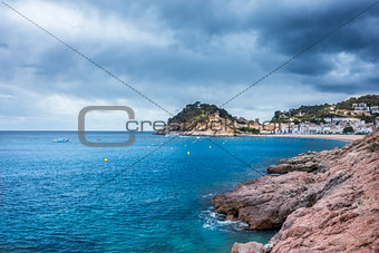 Stormy weather on Tossa de Mar village and Castle.