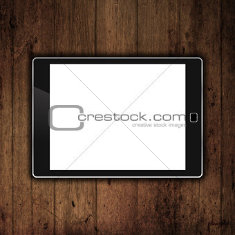 3D generic eletronic tablet on a grunge wood background