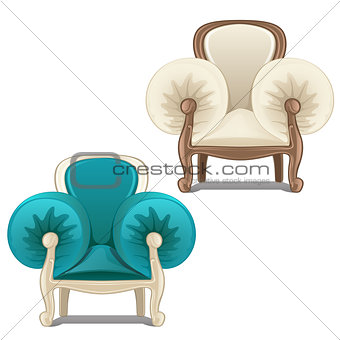 Two chairs with soft armrests. Vector illustration.